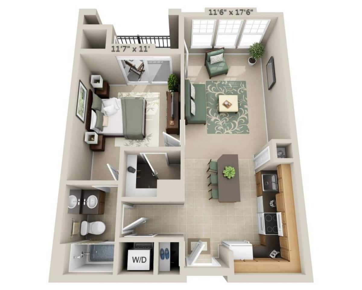 Floorplan diagram for One Bedroom (A1A), showing 1 bedroom