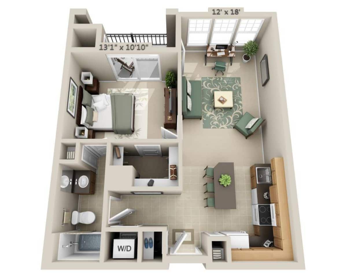 Floorplan diagram for One Bedroom (A1C), showing 1 bedroom