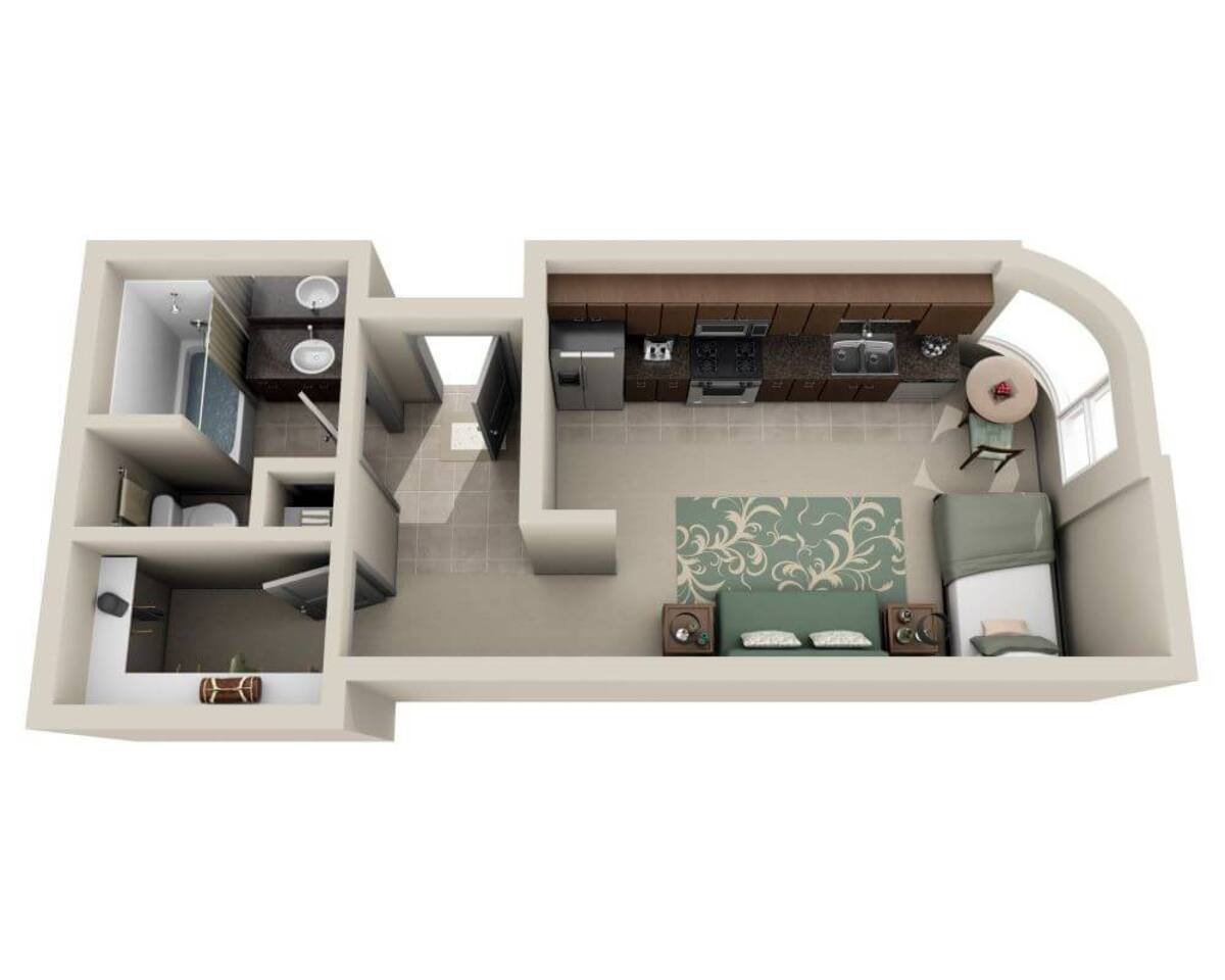 Floorplan diagram for Atlantis (E1-R), showing Studio