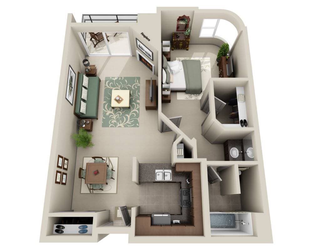 Floorplan diagram for Bayside (A1E), showing 1 bedroom