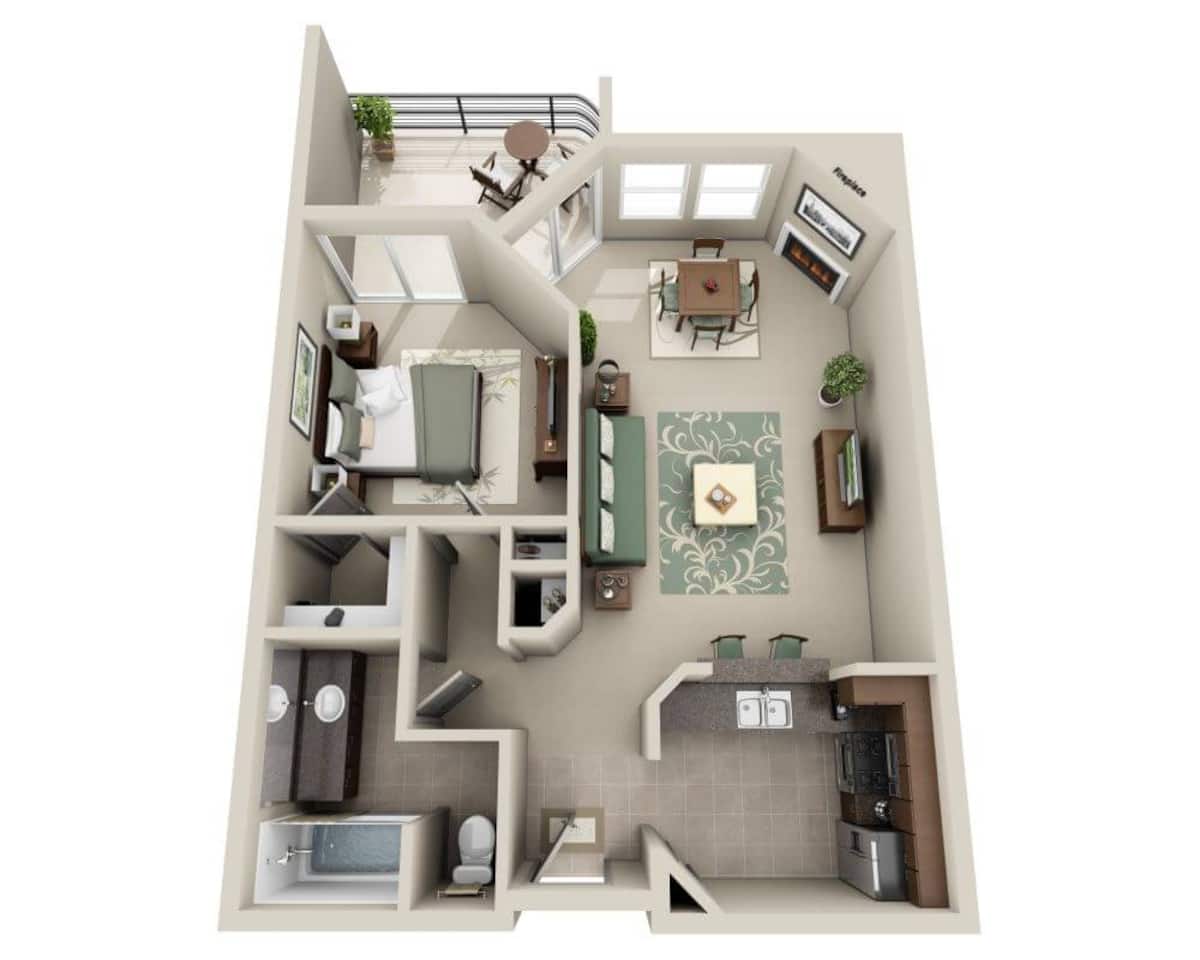 Floorplan diagram for Oceancrest (A1C), showing 1 bedroom