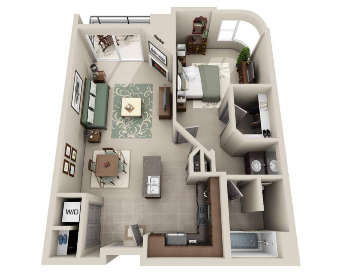 Floorplan diagram for Bayside (A1E-R), showing 1 bedroom