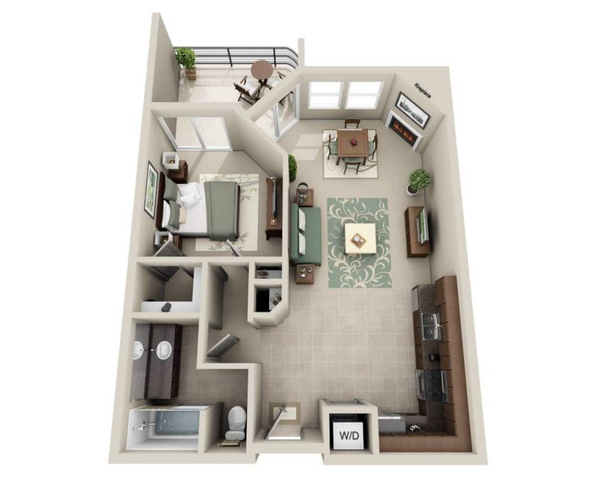 Floorplan diagram for Oceancrest (A1C-R), showing 1 bedroom
