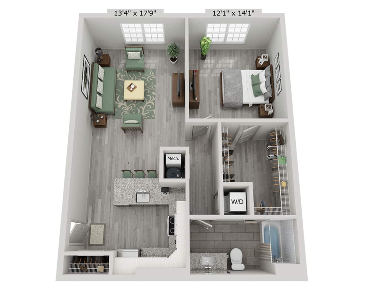 Floorplan diagram for Cameron, showing 1 bedroom