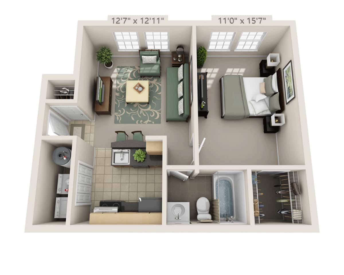 Floorplan diagram for Austin, showing 1 bedroom
