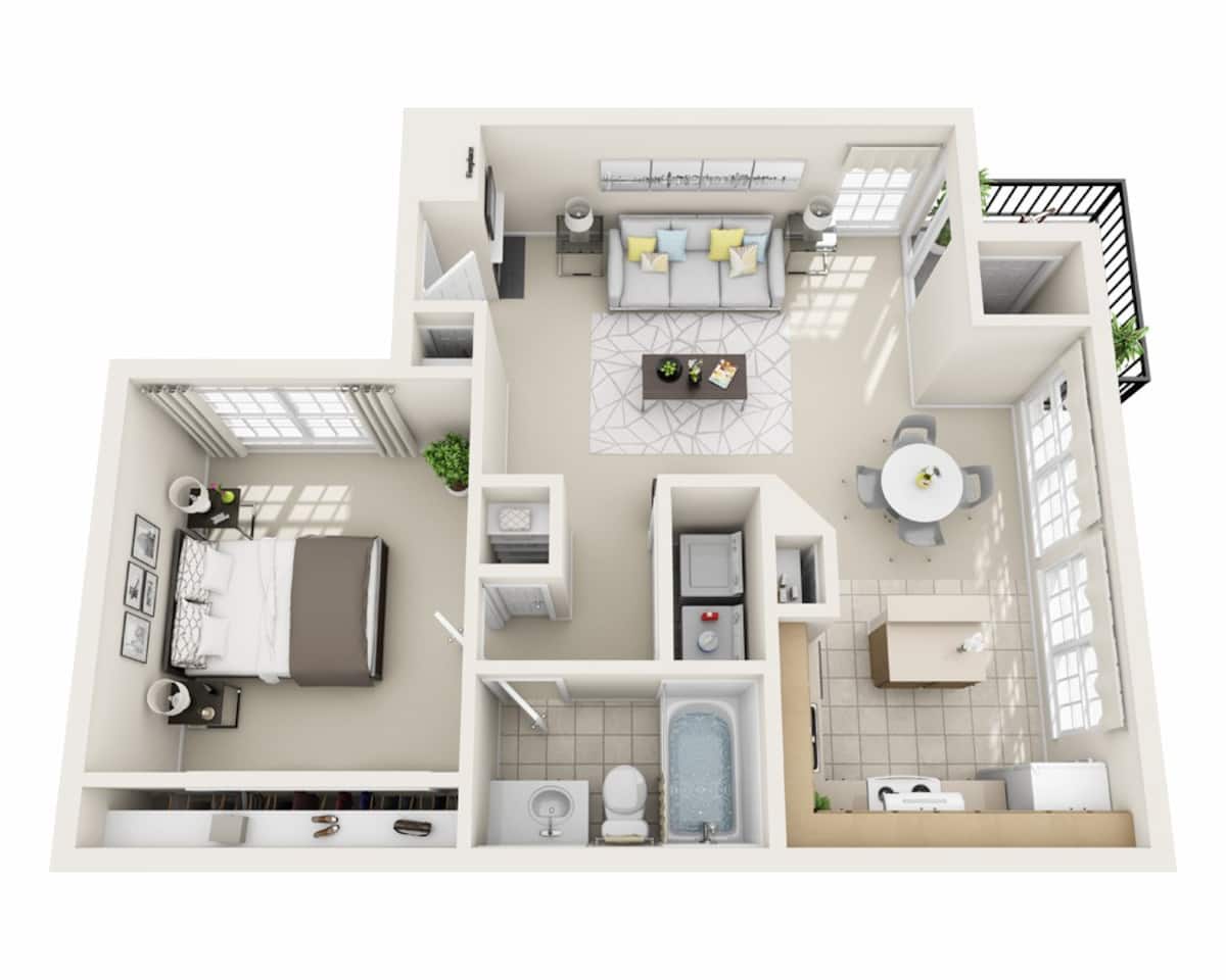 Floorplan diagram for Bedford, showing 1 bedroom