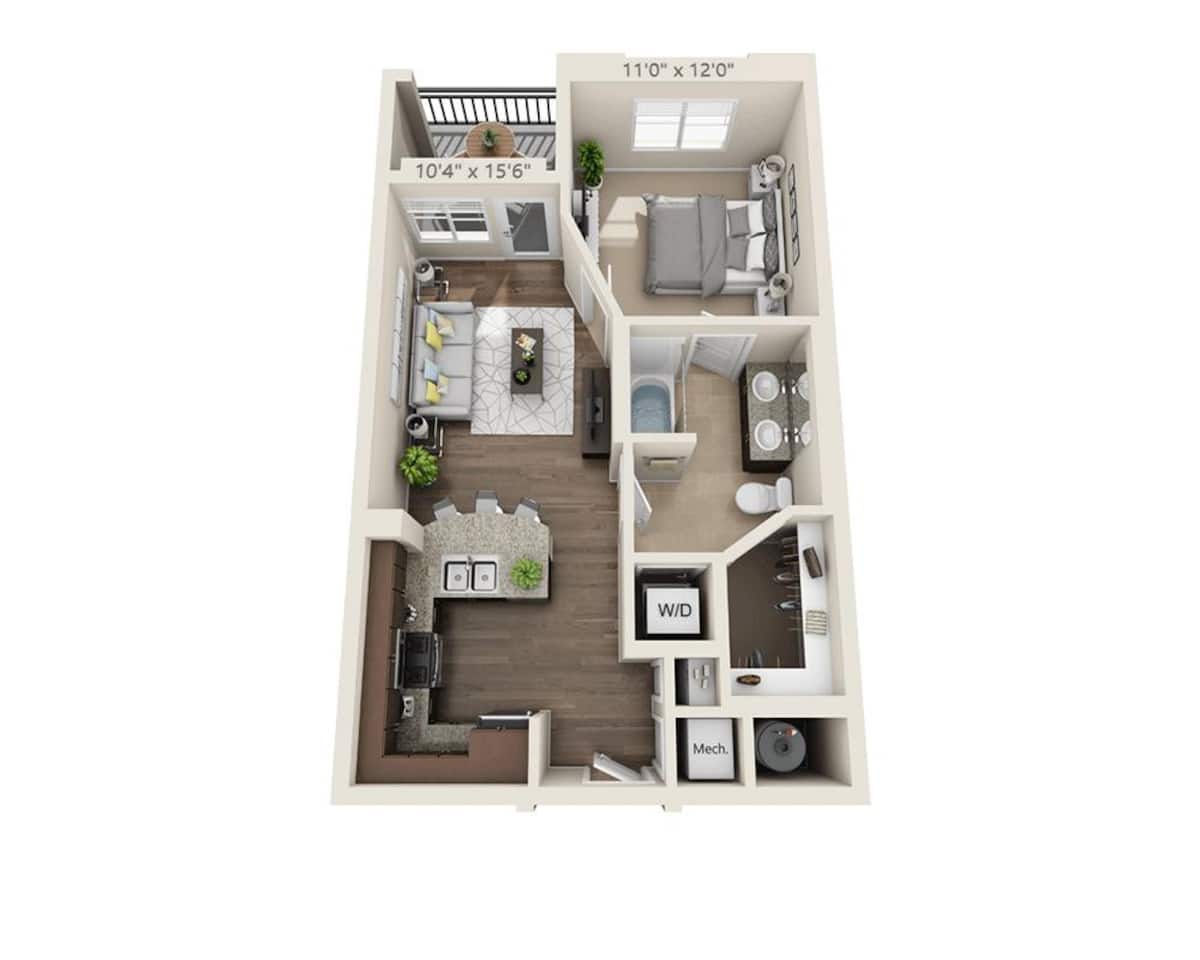 Floorplan diagram for Studio E1A, showing Studio