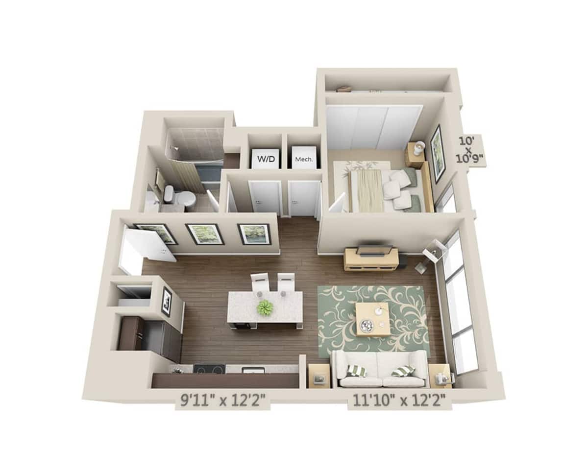 Floorplan diagram for One Bedroom A1C, showing 1 bedroom