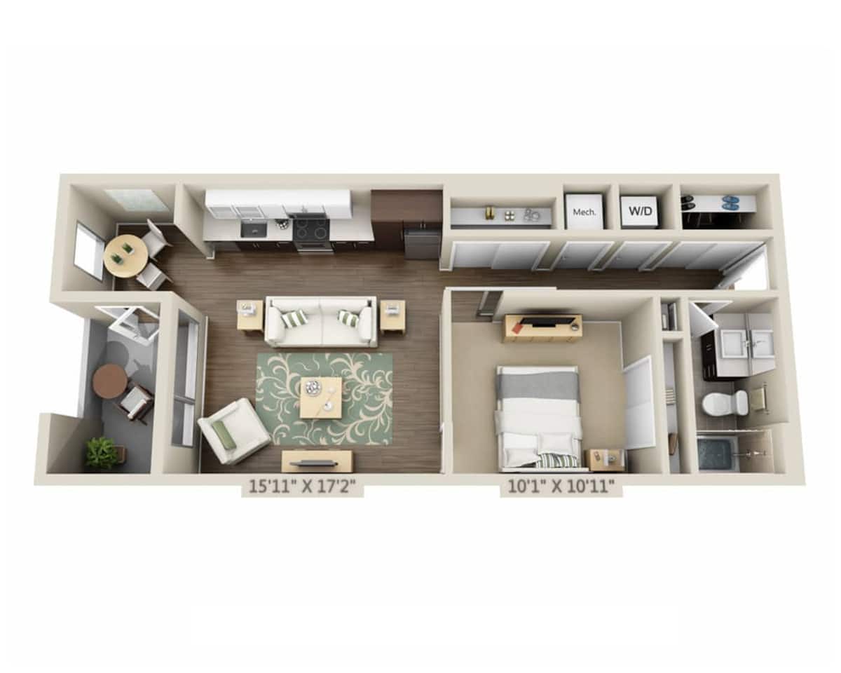 Floorplan diagram for One Bedroom A1IL, showing 1 bedroom