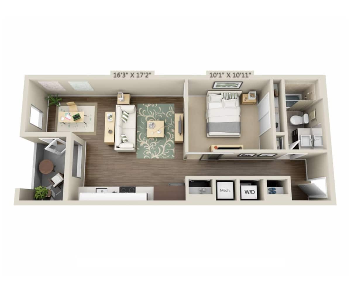 Floorplan diagram for One Bedroom A1JL, showing 1 bedroom