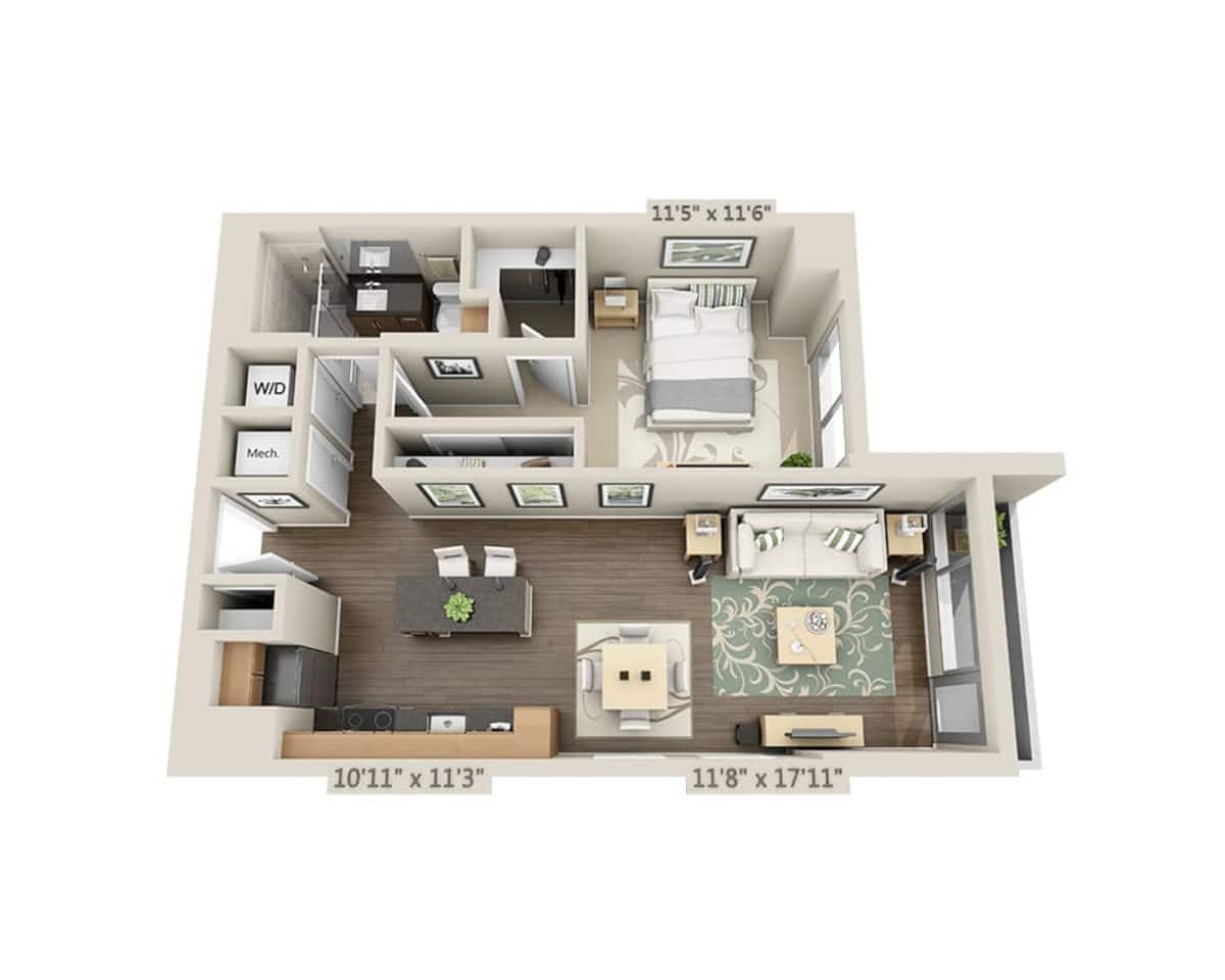 Floorplan diagram for One Bedroom A1L, showing 1 bedroom