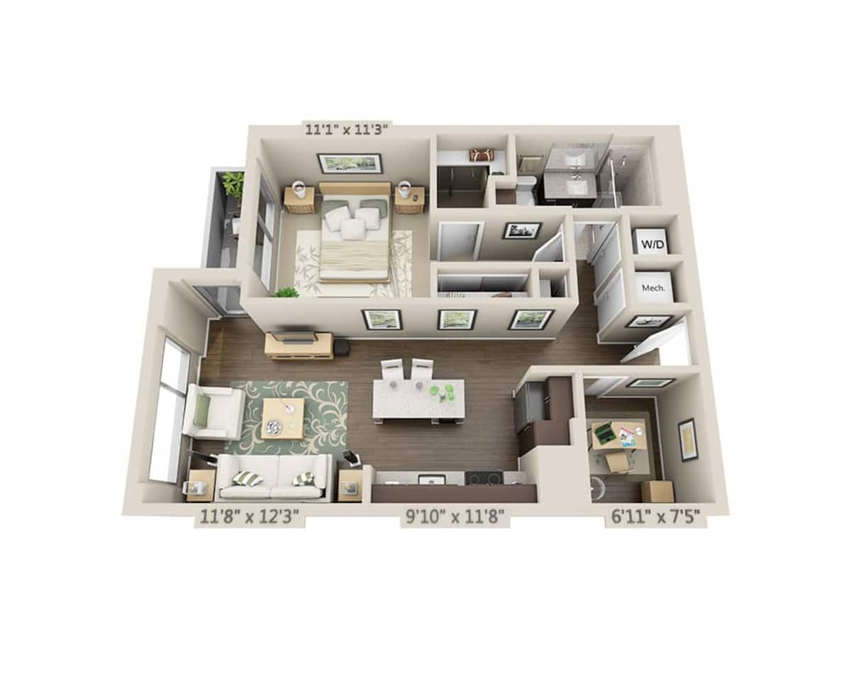 Floorplan diagram for One Bedroom A1MD, showing 1 bedroom