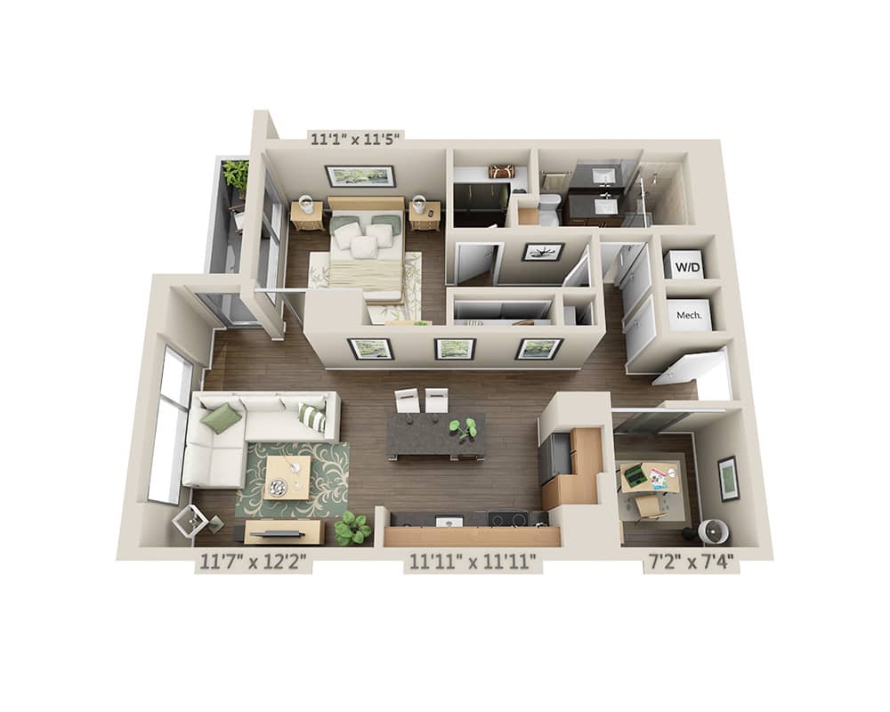 Grundrissdiagramm für One Bedroom A1ND zeigt 1 Schlafzimmer