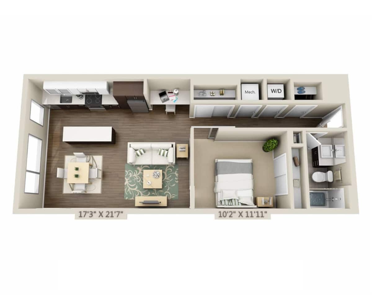 Floorplan diagram for One Bedroom A1PL, showing 1 bedroom