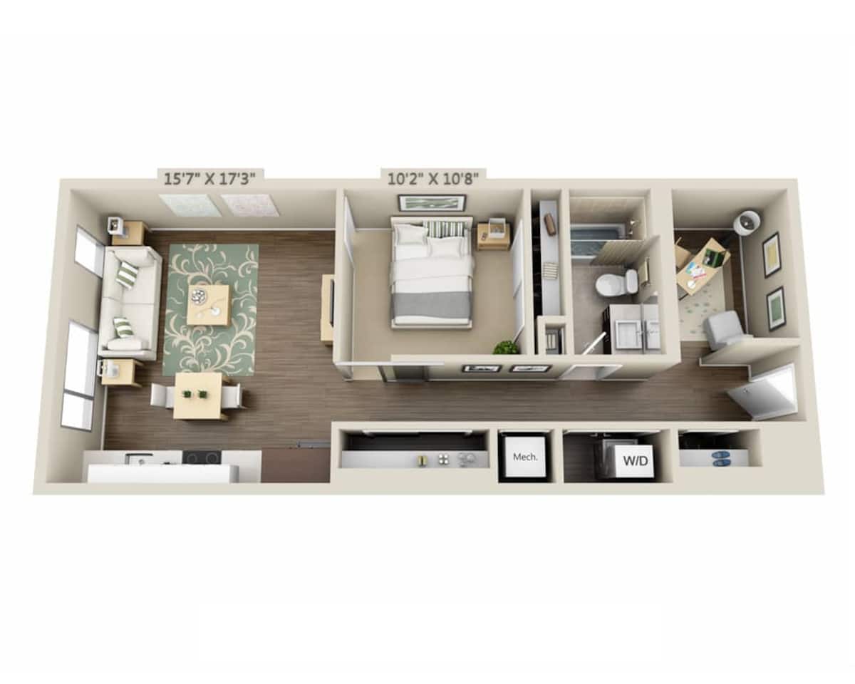 Floorplan diagram for One Bedroom A1QL, showing 1 bedroom