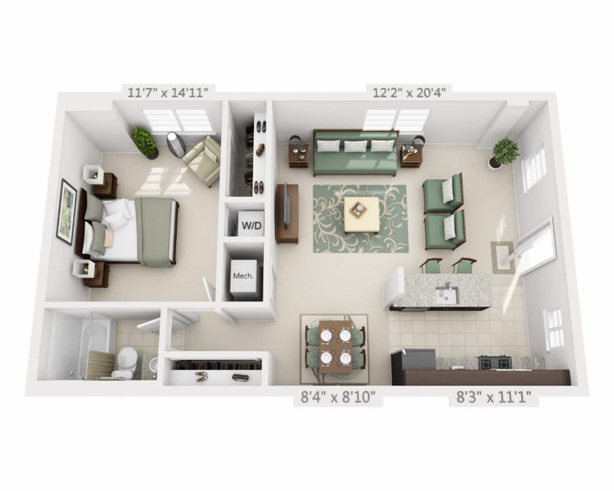 Floorplan diagram for One Bedroom A1A, showing 1 bedroom