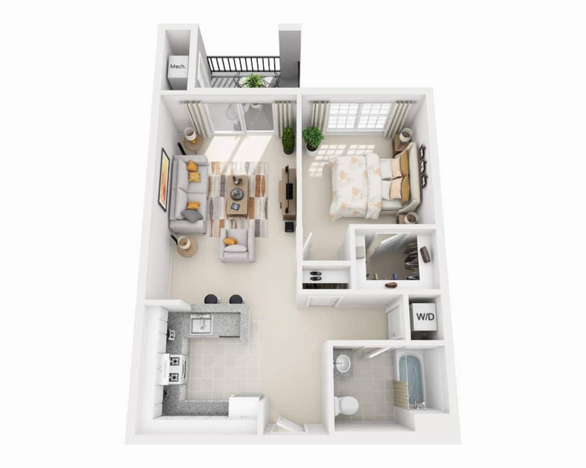 Floorplan diagram for One Bedroom A1A, showing 1 bedroom