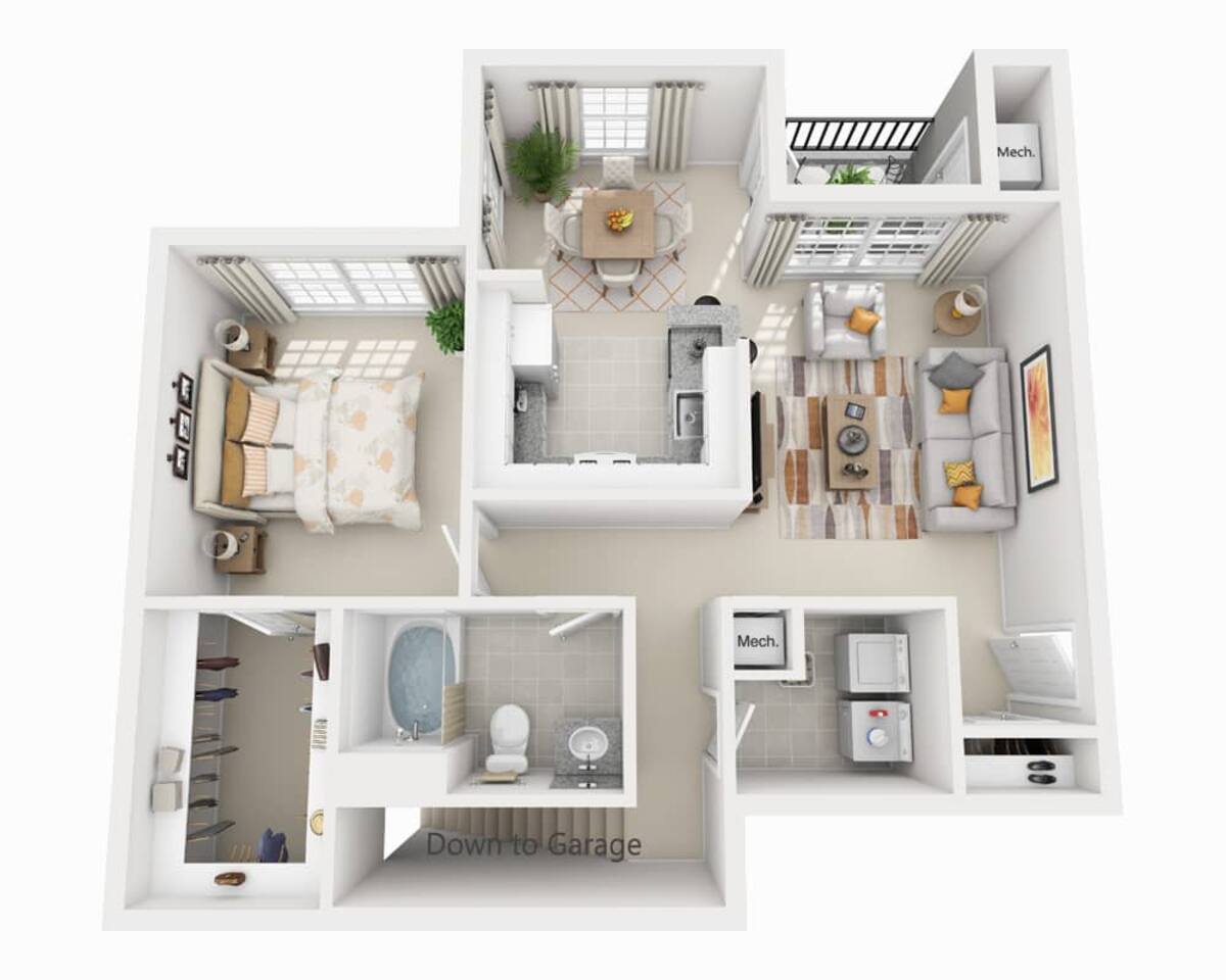Floorplan diagram for One Bedroom A1C, showing 1 bedroom