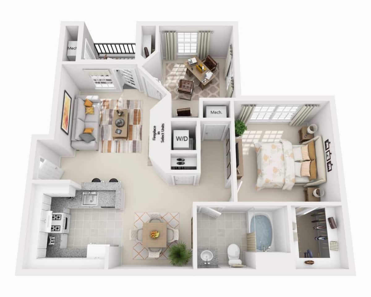 Floorplan diagram for One Bedroom with Den A1AD, showing 1 bedroom