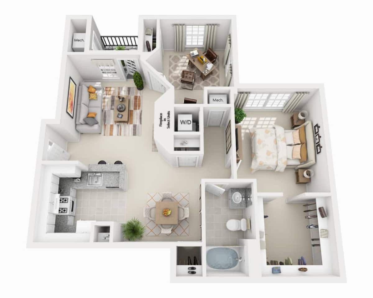 Floorplan diagram for One Bedroom with Den A1BD, showing 1 bedroom