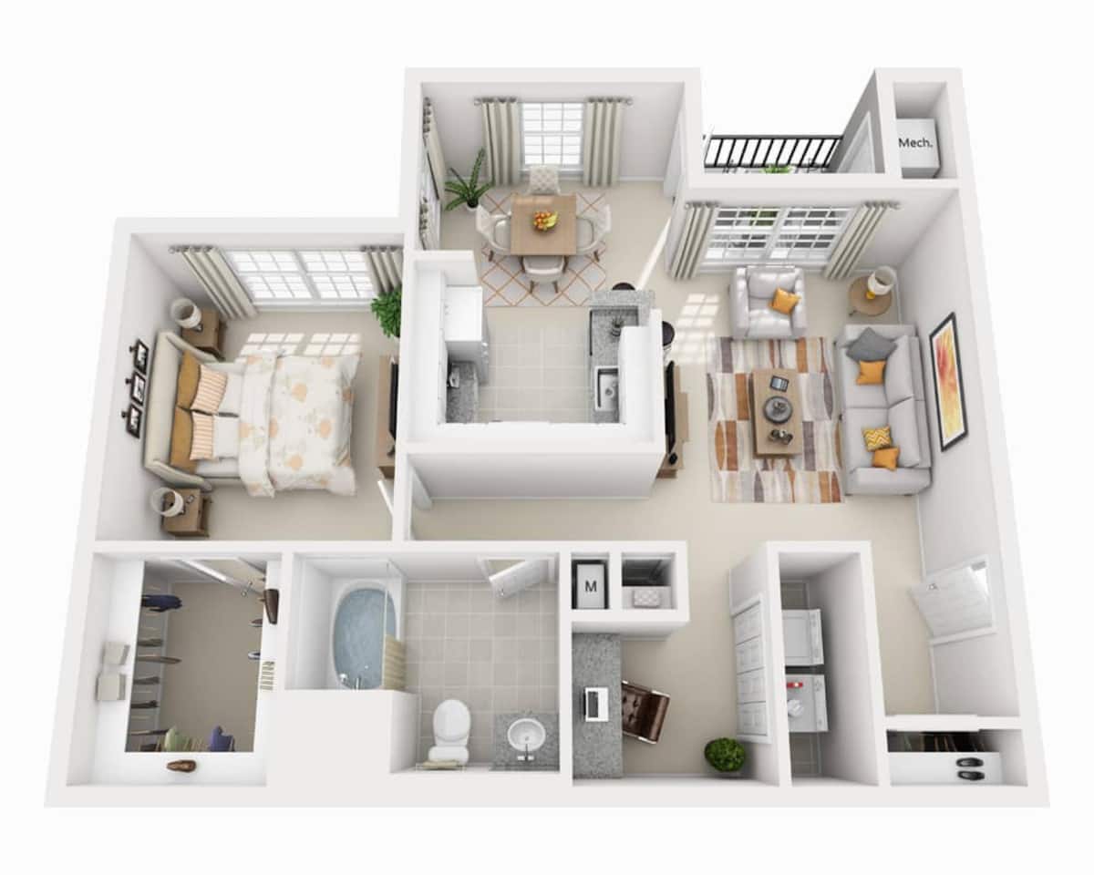Floorplan diagram for One Bedroom with Den A1CD, showing 1 bedroom
