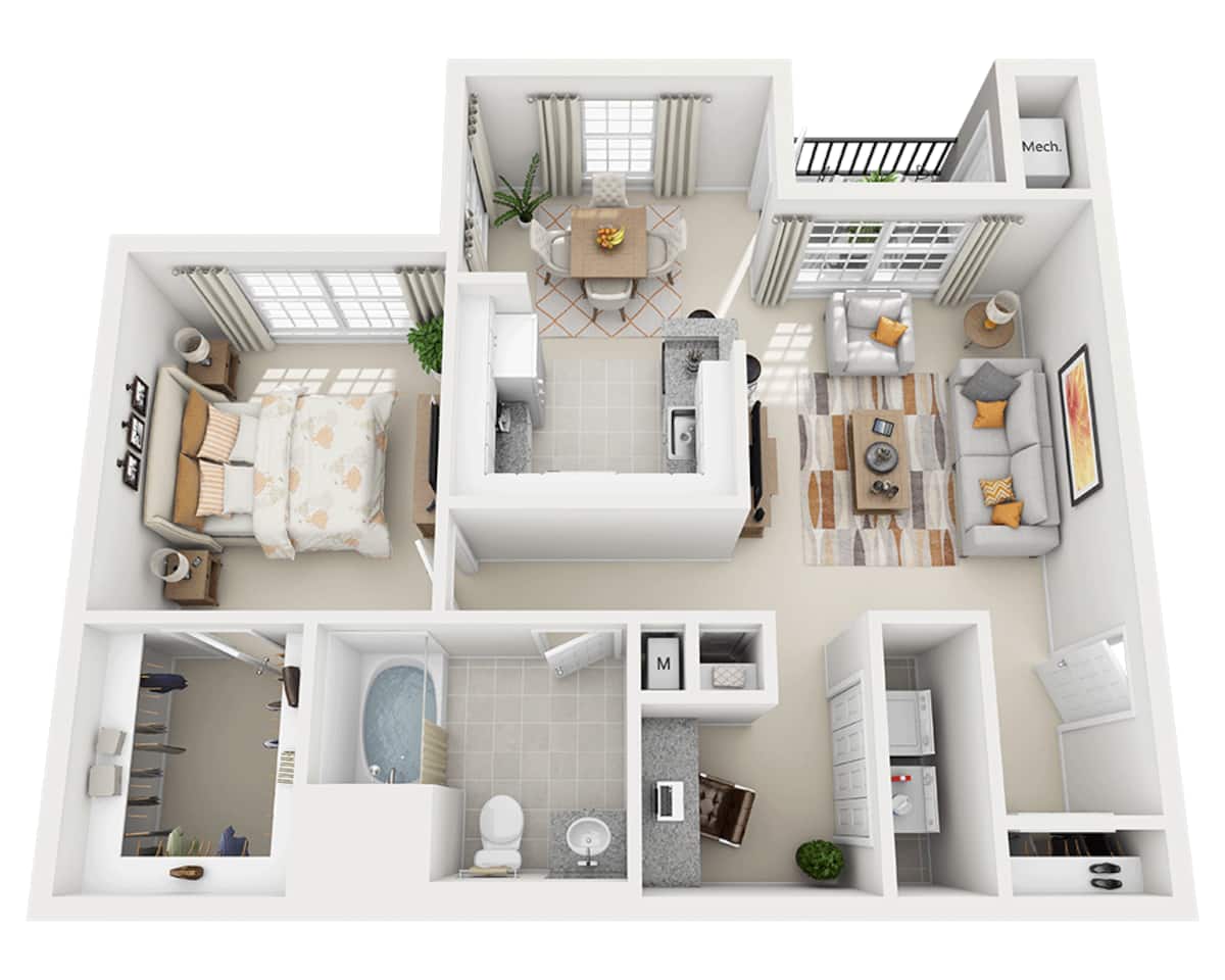 Floorplan diagram for One Bedroom A1D, showing 1 bedroom