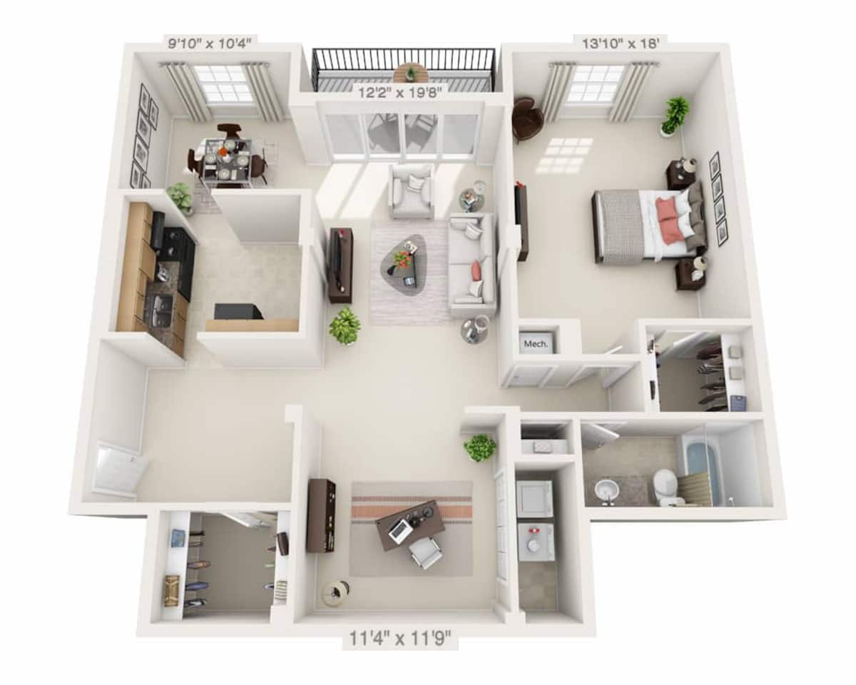 Floorplan diagram for One Bedroom A1AD, showing 1 bedroom