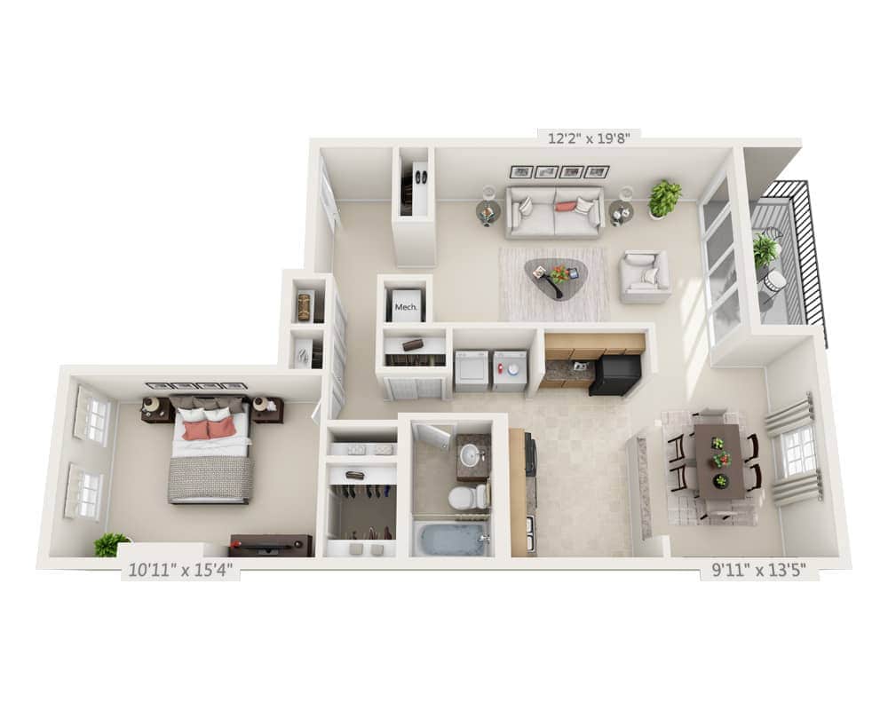 Floorplan diagram for One Bedroom A1B, showing 1 bedroom