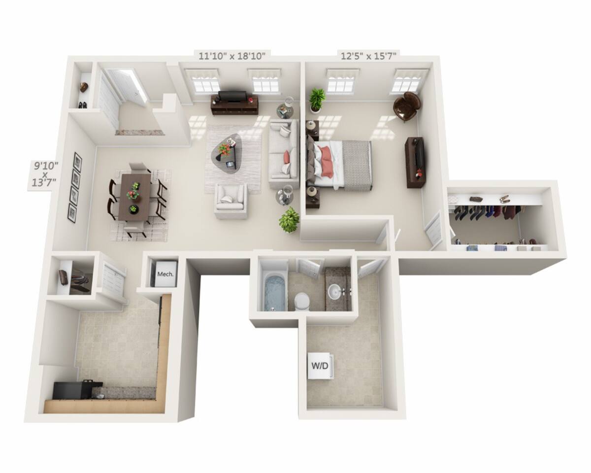 Floorplan diagram for One Bedroom A1C, showing 1 bedroom