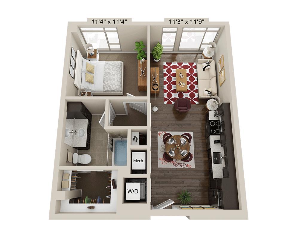 Plano de One Bedroom A1A, que muestra 1 habitación