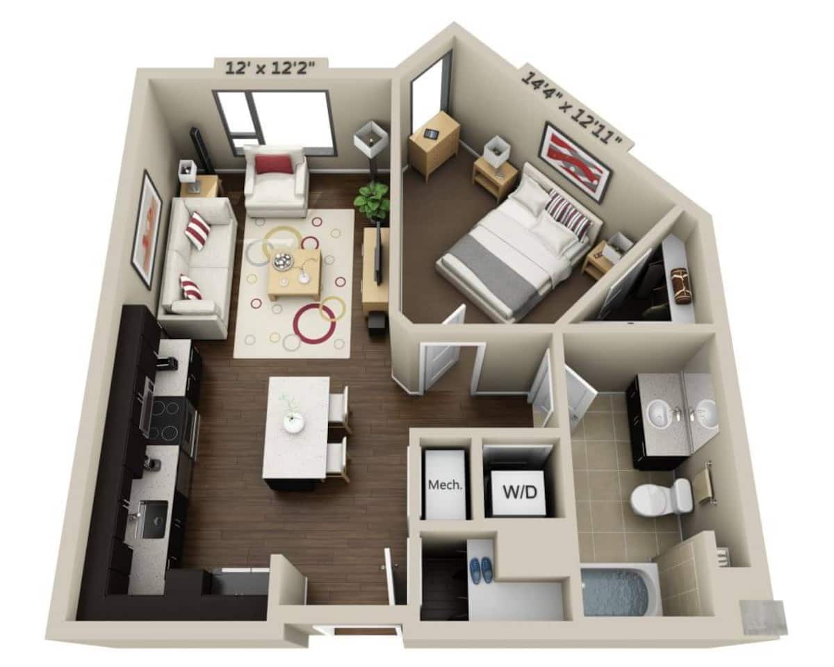 Floorplan diagram for One Bedroom A1C, showing 1 bedroom