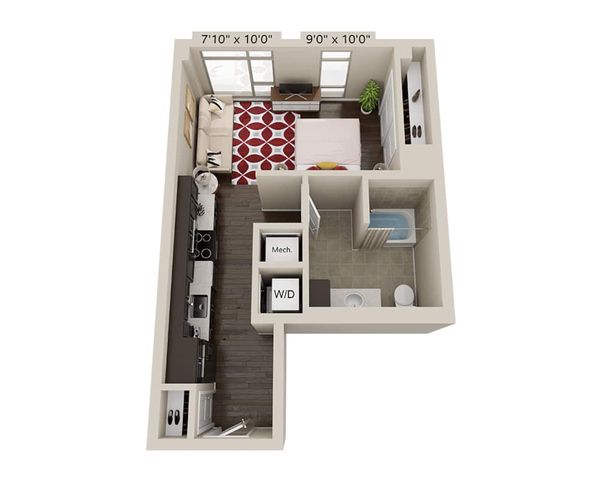 Floorplan diagram for Studio E1A, showing Studio