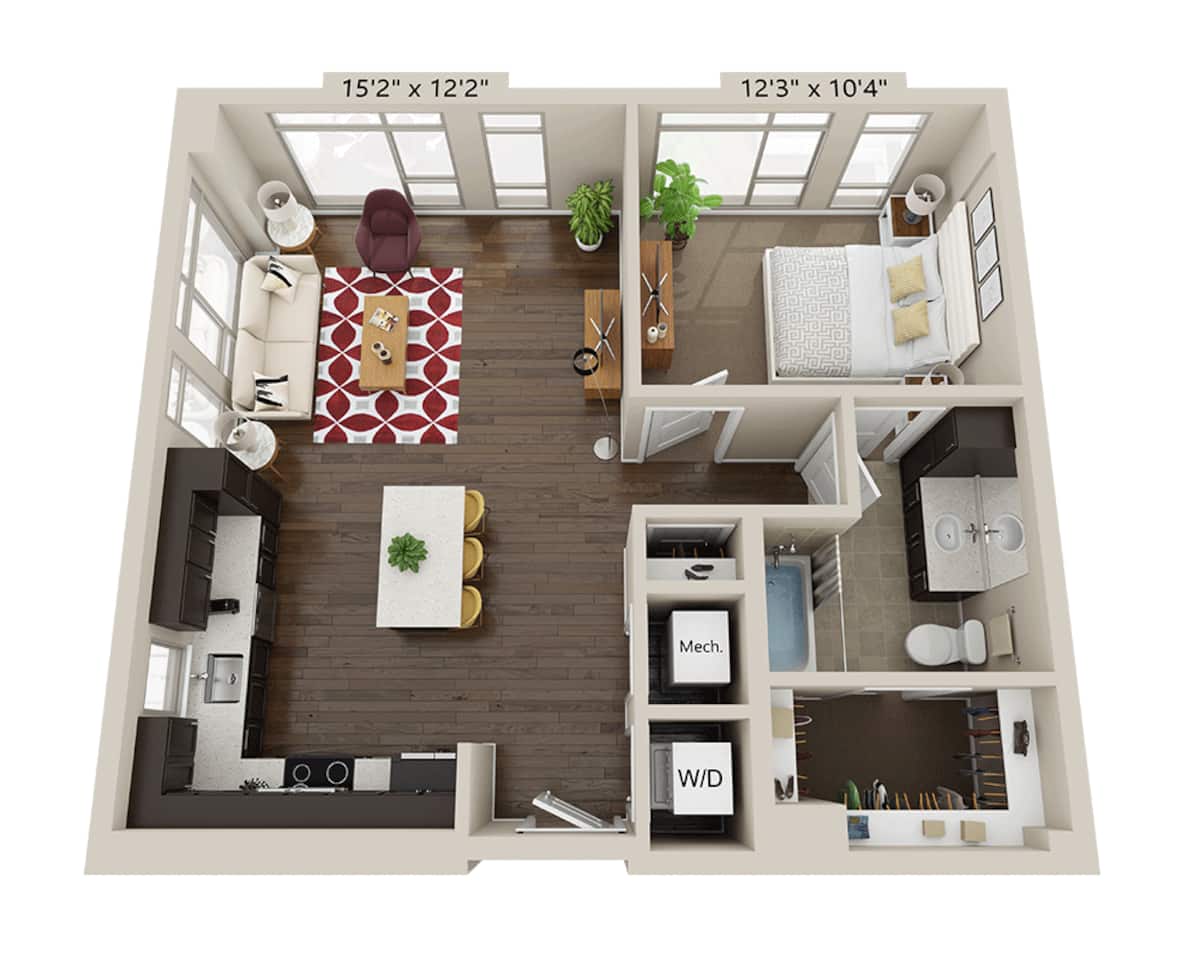 Floorplan diagram for One Bedroom A1F, showing 1 bedroom