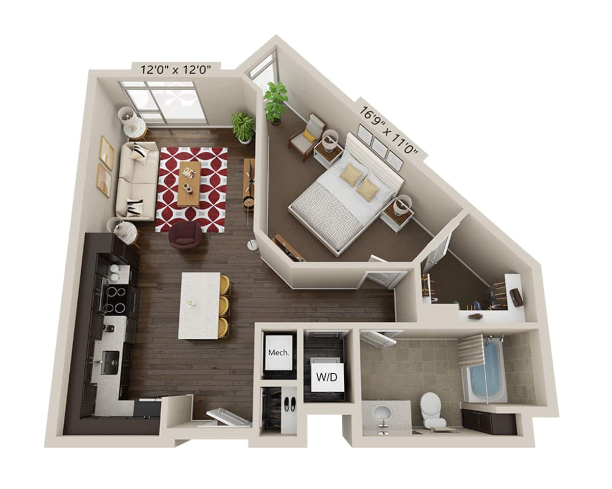 Floorplan diagram for One Bedroom A1G, showing 1 bedroom