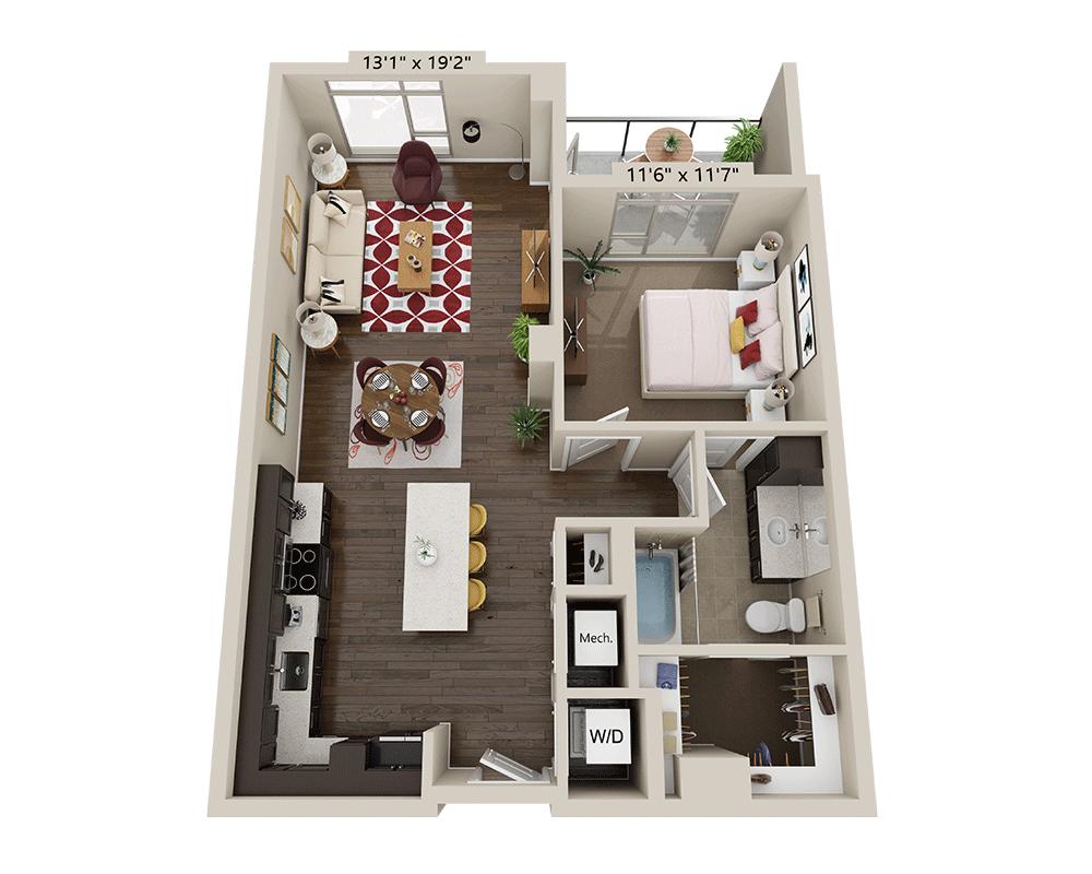 Plano de One Bedroom A1L, que muestra 1 habitación