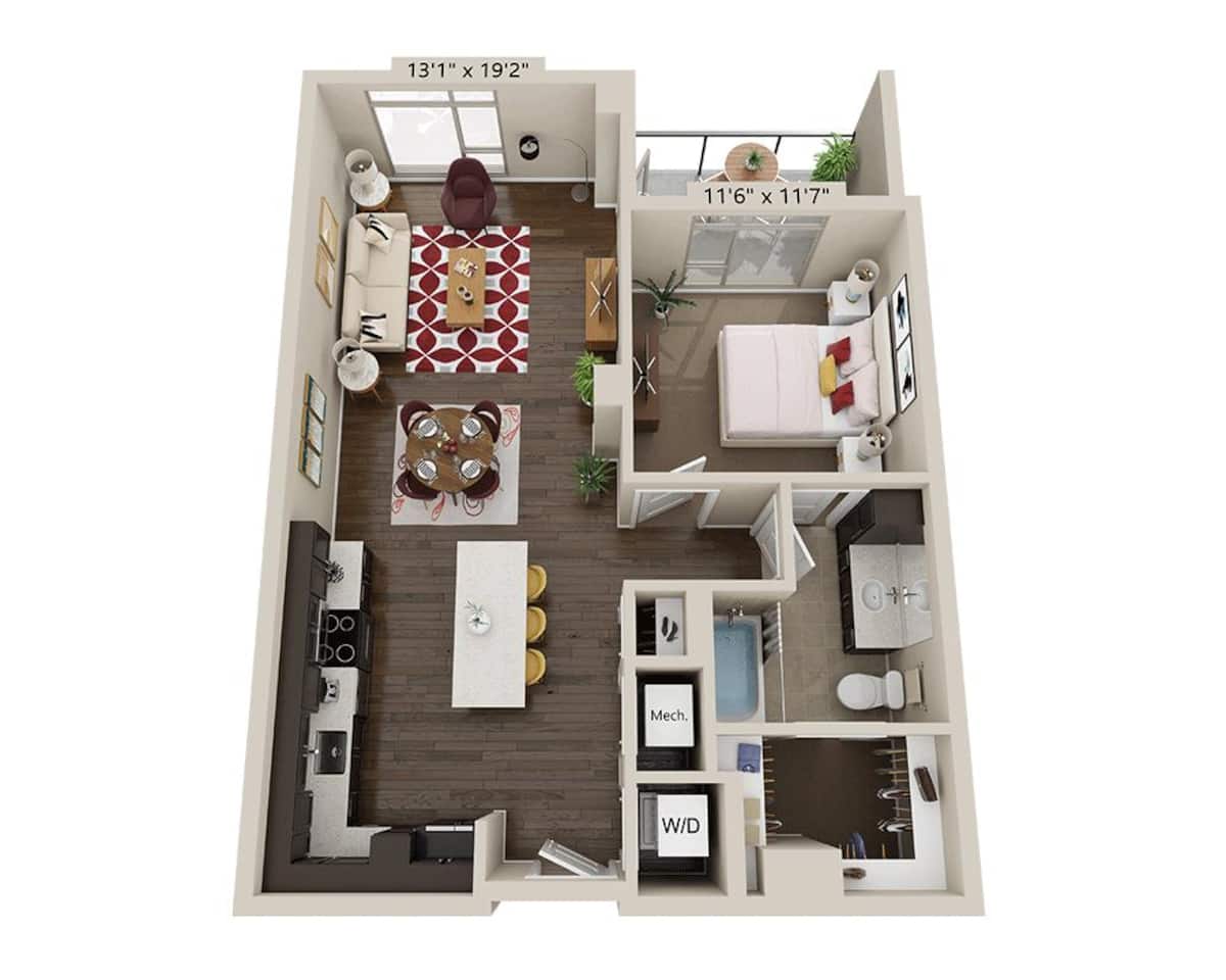 Floorplan diagram for One Bedroom A1L, showing 1 bedroom