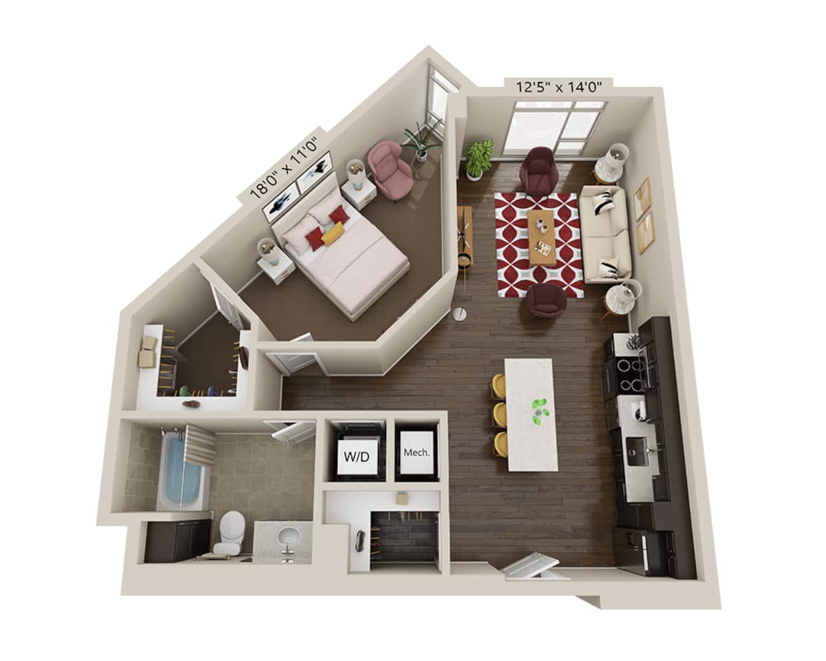 Floorplan diagram for One Bedroom A1N, showing 1 bedroom