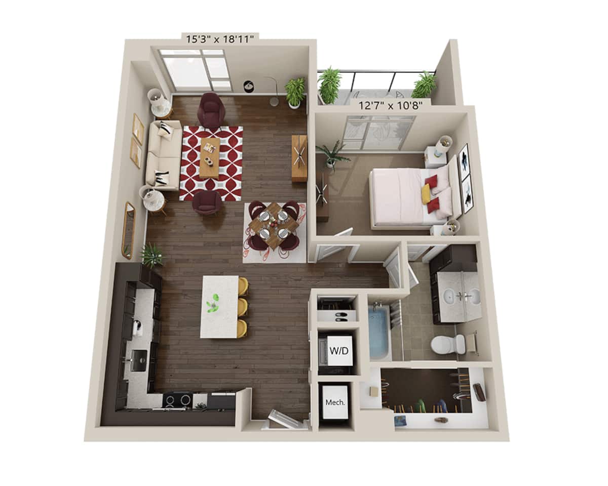 Floorplan diagram for One Bedroom A1P, showing 1 bedroom