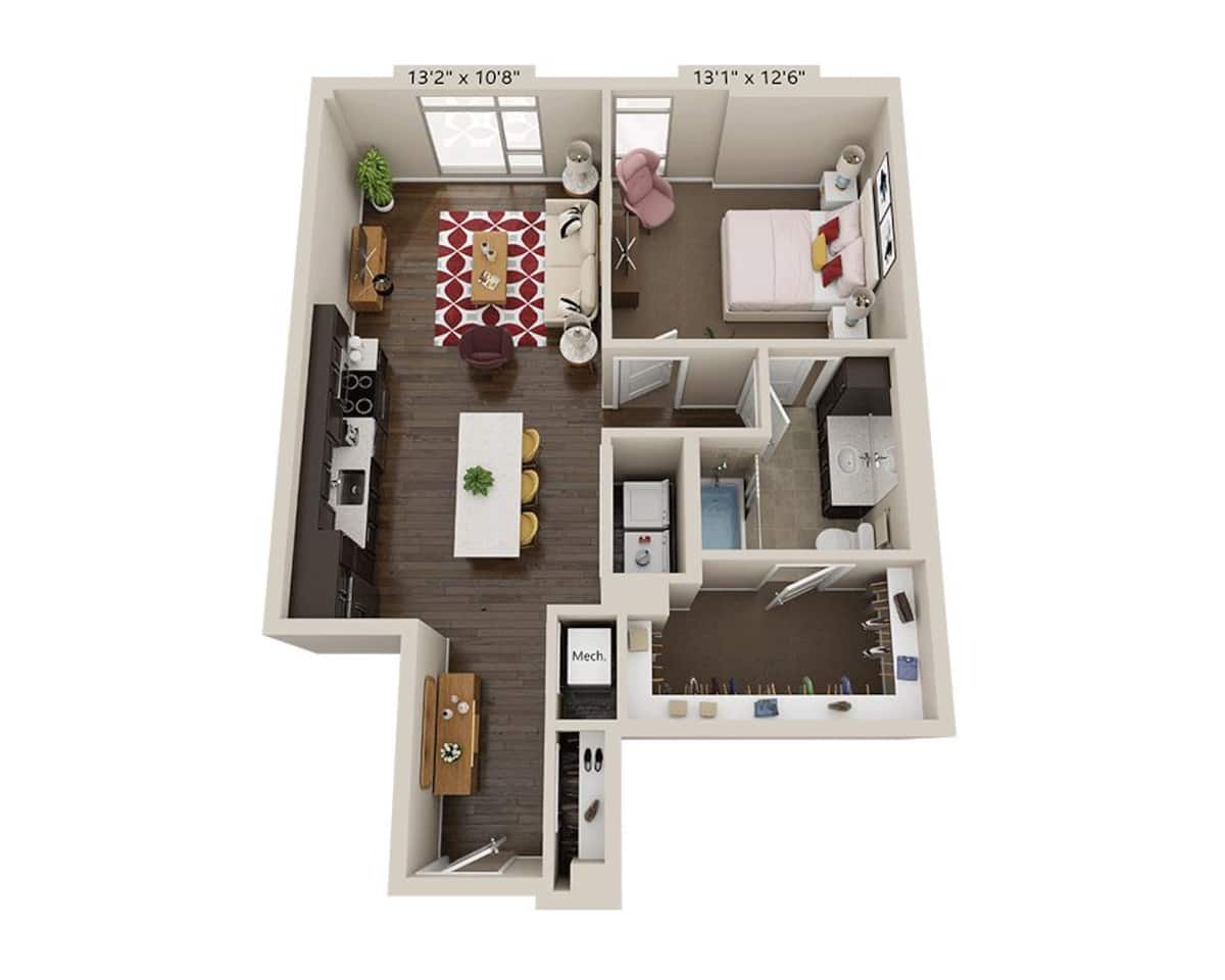 Floorplan diagram for One Bedroom A1S, showing 1 bedroom