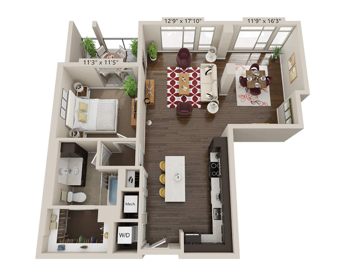 Floorplan diagram for One Bedroom A1X, showing 1 bedroom