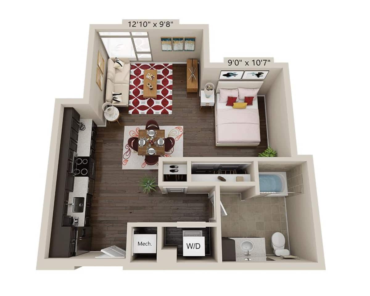 Floorplan diagram for Studio E1G, showing Studio