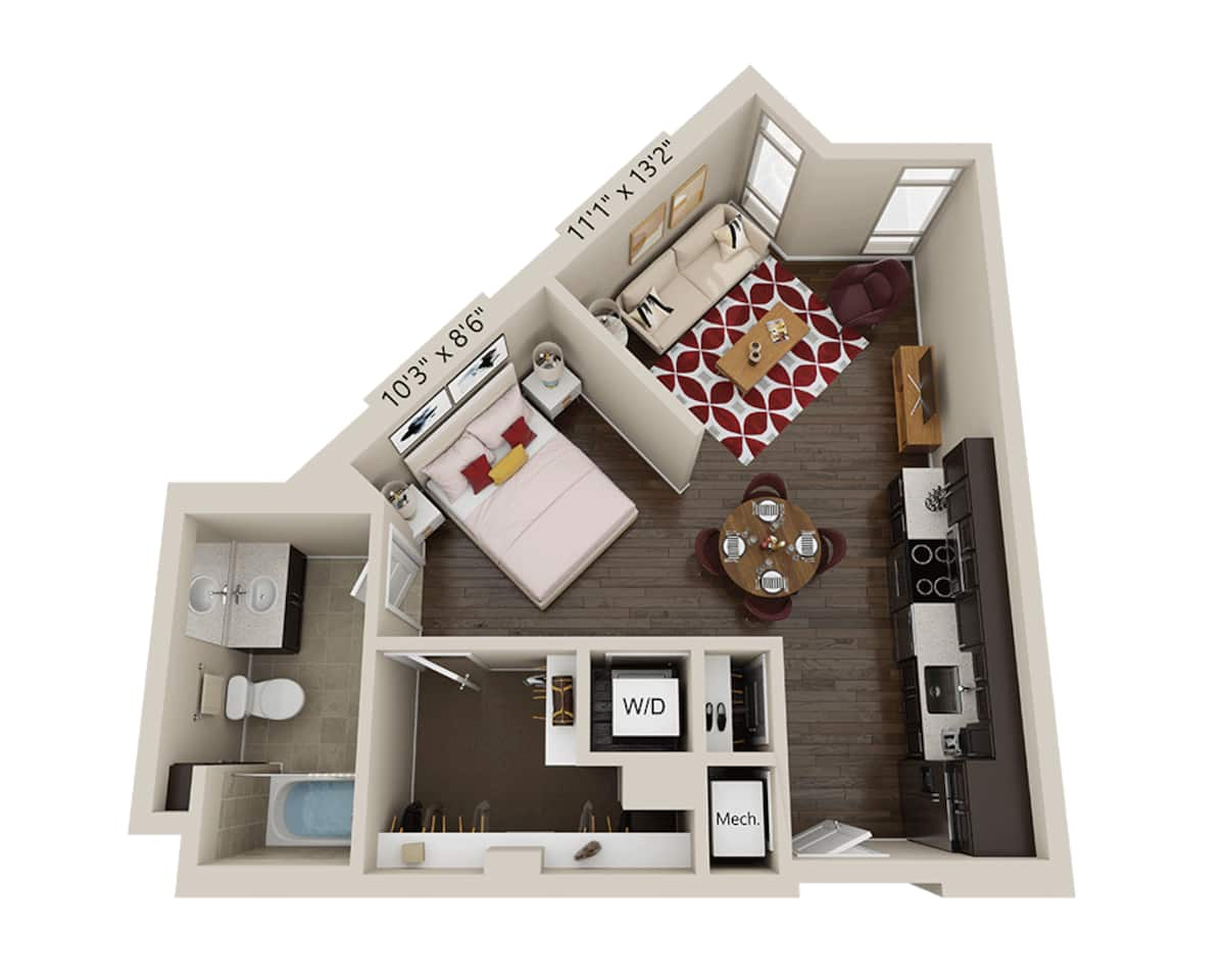 Floorplan diagram for Studio E1H, showing Studio