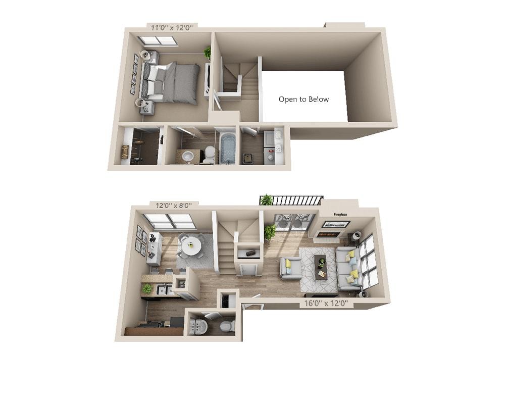 Plano de One Bedroom A1.5RW, que muestra 1 habitación