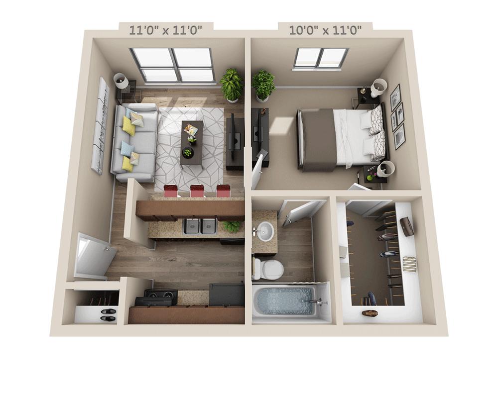 Plano de One Bedroom A1ARW, que muestra 1 habitación