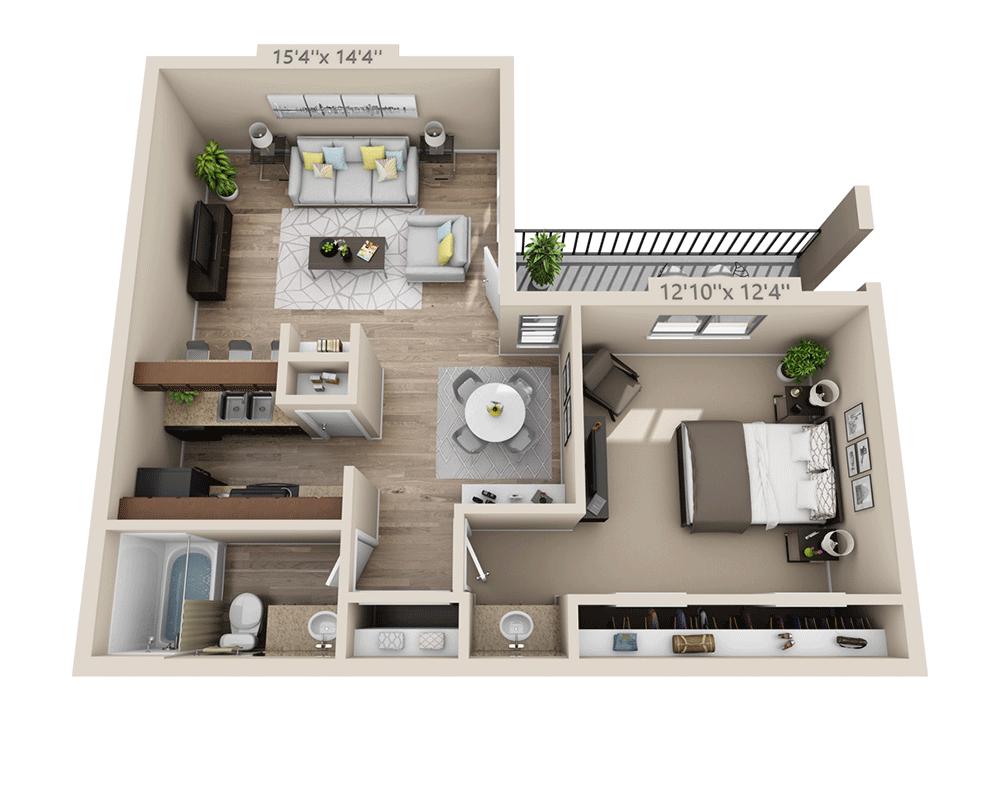 Plano de One Bedroom A1ACW, que muestra 1 habitación