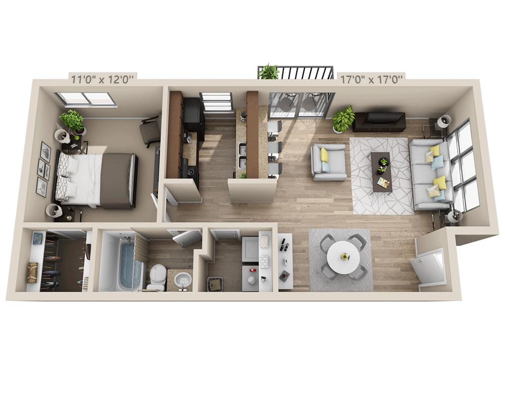 Plano de One Bedroom A1BRW, que muestra 1 habitación