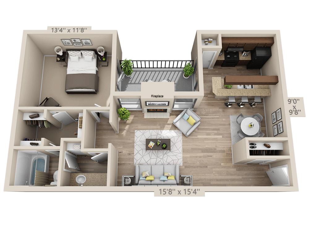 Plano de One Bedroom A1BCW, que muestra 1 habitación