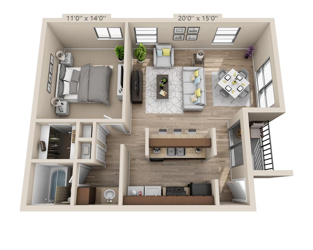 Plano de One Bedroom A1CRW, que muestra 1 habitación