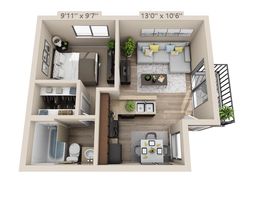 Plano de One Bedroom A1AOW, que muestra 1 habitación