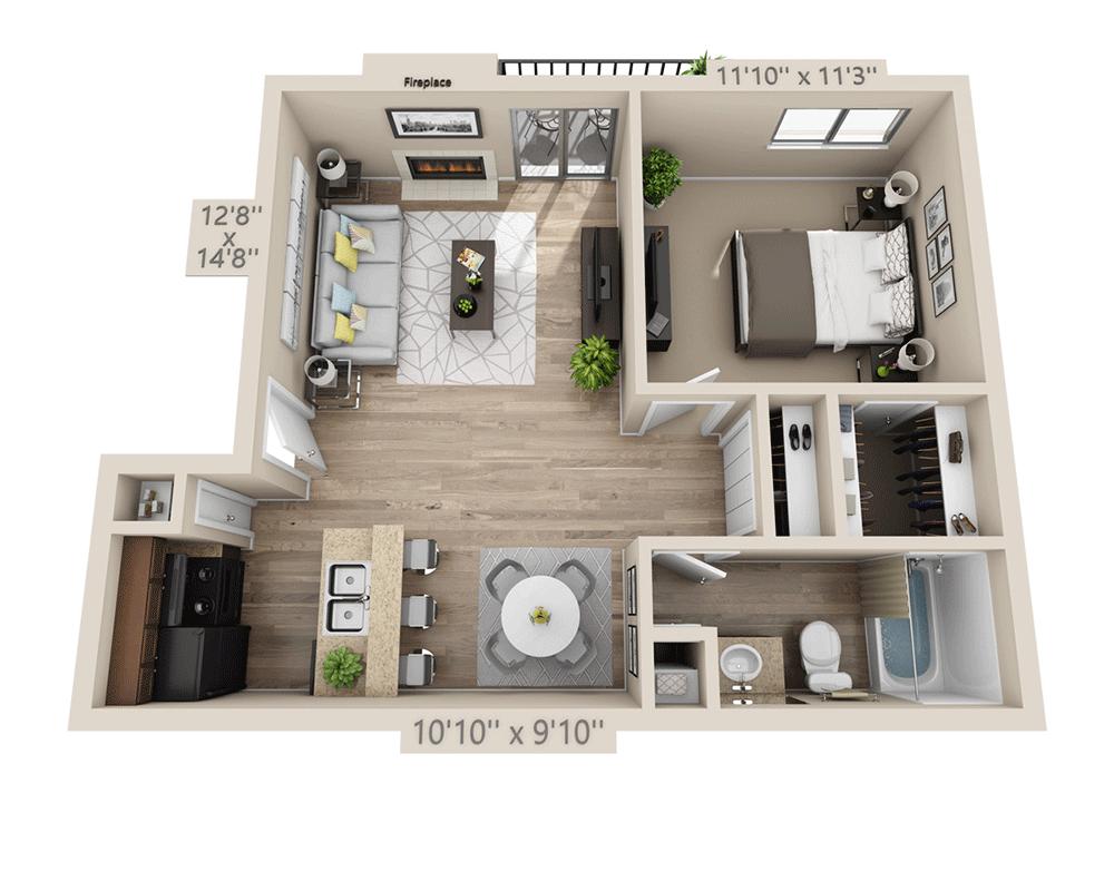 Plano de One Bedroom A1BOW, que muestra 1 habitación